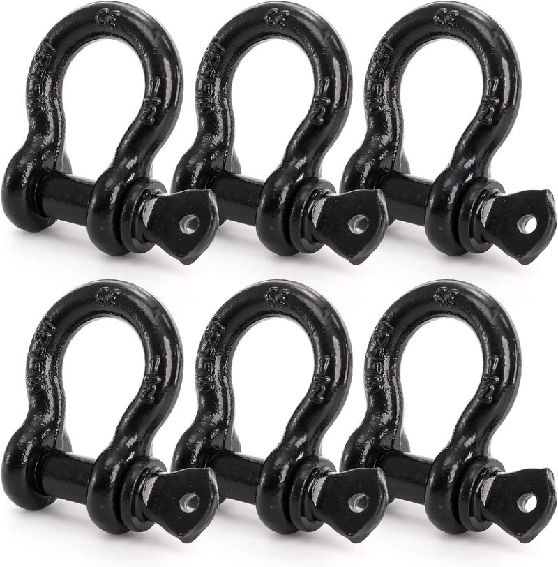 Bekith 6 Pack 1/2" D Ring Shackle 2.0 Ton (4,000 lbs) Capacity with Screw Pin, Heavy Duty D Shackles for Tow Strap, Winch, Off-Road Truck Vehicle Recovery, Black - Image 1